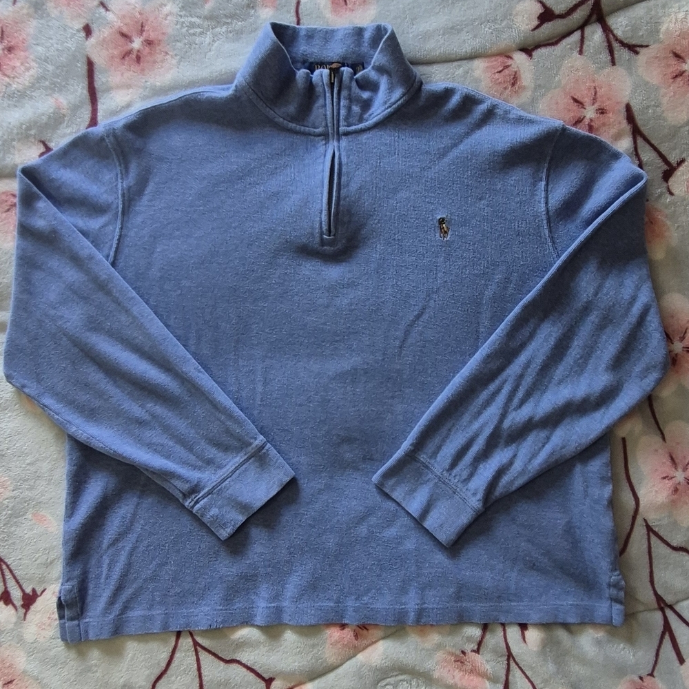 Men's Light Blue Quarter-Zip Polo Sweater